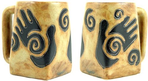 One (1) MARA STONEWARE COLLECTION - 12 Ounce Coffee Cup Collectible Square Bottom Mug - Healing Hands Design