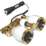 Theatre Kit: 4 x 30 White pearl Opera Glass Binocular 4x Extra High Magnification + Compact Ultra Bright Flashlight by HQRP
