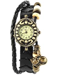Yesurpriseweave Quartz Fashion Weave Cat Wrap Around Leather Bracelet Lady Woman Wrist Watch For Graduation Party Gift Trendy Black
