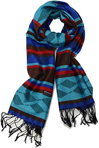 Miss Swordsman Fashionable Geometric Patterns Vintage Style Fringed Shawl scarf - Various colors (Blue)