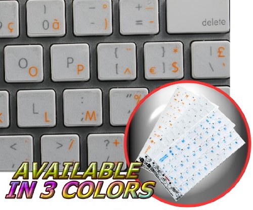 FRENCH AZERTY APPLE KEYBOARD STICKERS WITH ORANGE LETTERING ON TRANSPARENT BACKGROUND