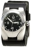 Nemesis Men's HST015K Signature Stainless Steel Black Dial Leather Cuff Watch