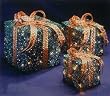 Set of 3 Sparkling Green Sisal Gift Boxes Lighted Christmas Yard Art Decorations