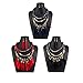 XY Fancy Feather Pendant Multi Layers Tribal Bib Necklace Statement Earring Jewelry Set - Black