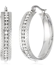 Stainless Steel Simulated Diamond Center Hoop Earrings