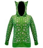 Womens 1 Up Mushroom Kitty Cat Ears Zip Hoodie NEW