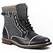 Polar Fox MPX-808566 Black Gray Houndstooth Men's Lace Up Stitch Detail and Buckle Strap Dress Fashion Ankle Boots