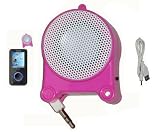Portable Rechargeable Powerful Pink Mini Speakers with Built in Li-ion Batteries - For SanDisk Sansa Player Fuze Clip View