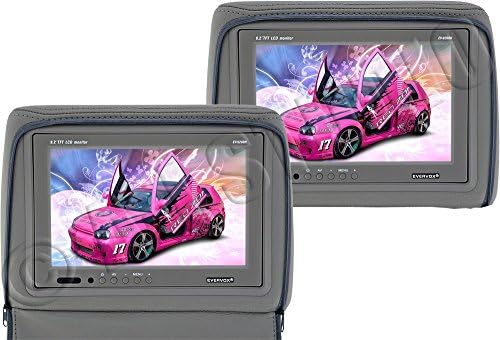 Universal 9.2" Dual Headrest Monitors with Zippered Pillow, Remote Control and 2 Video Inputs (Pair) EV-9200H Gray