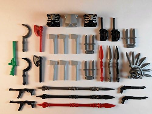 Guns for Lego Minifigures. Lot of 33. New!! AX shotgun Star wars AK47 War hook Armor Knifes