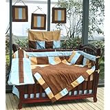 12 PIECE BABY BOY CRIB BEDDING SET BLUE & BROWN SUEDE