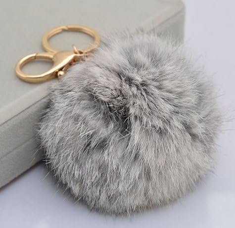 OALY Plush Rabbit Fur Ball Key Chain Car Key Chain Ornaments Lady Fashion Bag Pendant Grey