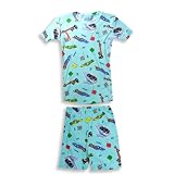 Bullfrogs And Butterflys - Boys Short Sleeve Shortie Pajamas, Aqua, Multi