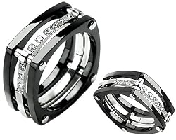 Unique Titanium Ring with Lab-grade Diamonds Size 9 - Black Knight