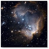 Bright blue newborn stars blast a hole through a nearby dwarf galaxy Collections Photographic Poster Print by Esa And Nasa, 24x24