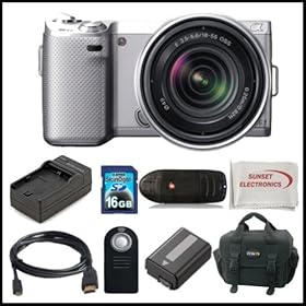 Sony Alpha Nex-5N Kit with 18-55mm Lens Kit. Package Includes: Sony Nex5N Digital Camera, (Silver) Sony E-Mount SEL 1855 18-55mm f/3.5-5.6 Zoom Lens, Extended Life Battery, Rapid Travel Charger, 16GB Memory Card, Memory Card Reader, HDMI Cable, Remote Control, SSE Microfiber Cleaning Cloth and Soft 