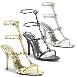 Pleaser Shoes Women's ENCHANT-53, 4'' T-Strap Quadri-Band Sandal W/Rhinestones