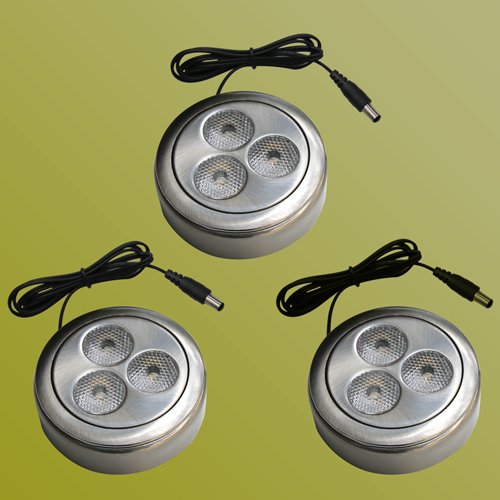 3 Watt Ultra Bright LED Puck Light Kit Brush Nickel Finish 3000K- The Brightest LED available