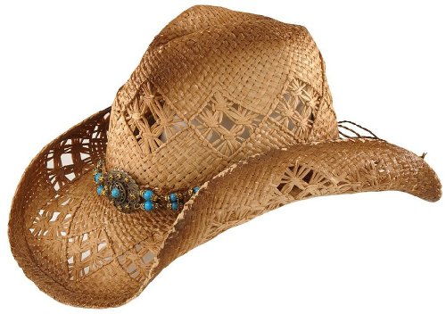 Scala Women's Beaded Straw Cowboy Hat