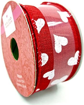 Jo-ann's Holiday Inspirations Glitter Hearts Ribbon,white/red,1.5"x12ft.