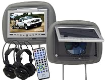 2 (Pair) Grey 9" LCD Car Headrest Video Monitors with Built-in DVD Players