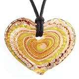 Glass Heart Pendant - Spiralled Lime Green, Silver and Orange