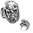 Sterling Silver Skull Ring - 5mm Band Width and 26mm Face Height in Sizes: 9-14