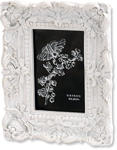 Vega Heavy Adorned White Floral Design With Inner Beading Picture Frame 4x6