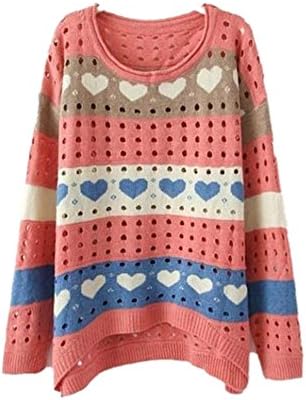 Free2mys Women's Fall Knit Love Heart Pullovers Sweater (Pink)