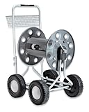 Claber Jumbo 4 Wheel Aluminum Garden Hose Cart With 425-Feet Capacity, 10-Inch Semi-Pneumatic Wheels, And Accessory Basket 8900