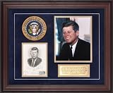 John F. Kennedy Framed Photograph | Details: 8x10, 5-29-64 1st Day Cover, Presidential Seal, Commemorative Plate
