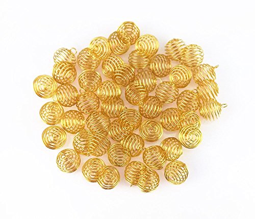 yueton 50pcs Spring Bead Cages Pendants 15x14mm (Gold)