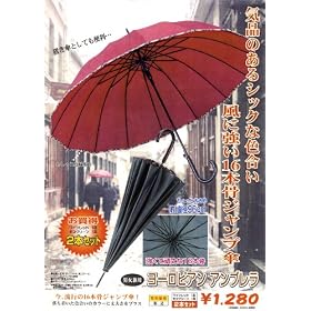 【クリックで詳細表示】ヨーロピアンアンブレラ(16本骨)(ブラウン)