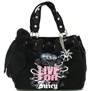 Juicy Couture Glam Crown Velour Classic Daydreamer Bag Tote Black
