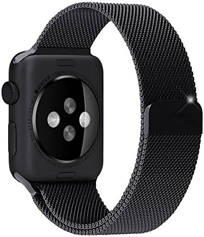 Apple Watch Band, TINGQIAO Fully Magnetic Closure Clasp Mesh Loop Milanese Stainless Steel Bracelet Strap for Apple iWatch Sport &amp; Edition 42mm /38mm (42mm BLACK)