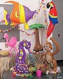 6 Pc INFLATABLE LUAU Decorations/PARROT, Flamingo, Palm Tree, Monkey, Seahorse & Tropical Fish 27