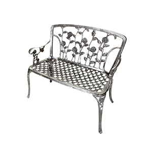 Metal Cast Aluminium Garden Bench seat 2 seater Rose furniture Antique Silver
