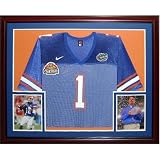 Urban Meyer and Chris Leak Autographed Florida Gators (Blue #1) Deluxe Framed Replica Jersey w/ 2 Inscriptions