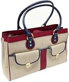 Etro Beige Canvas Blue And Cherry Leather Trimmed Wide Tote 17849-9989-650