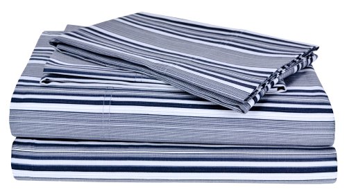 Elite Home Collection Harbour Stripe Print Luxurious Microfiber 4-Piece Sheet Set, California King Size, Black Elite Home Collection Harbour Stripe Print Luxurious Microfiber 4-Piece Sheet Set, California King Size, Black