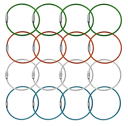 BlueCosto® (20-Pack-Multicolor) Ultra Tough Stainless Steel String Wire Luggage Tags Loops Key Rings 600034-F20