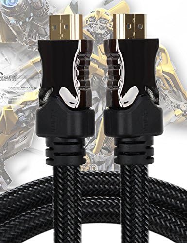 POLOK HDMI Cable 33 ft Ultra High Speed, Support 4K, 1080P, 3D, HDMI 1.4, 2.0, Ethernet, Audio Return, In Wall Installation, Zinc Metal Alloy Shielding Shell, 24K Gold Connector, Durable PVC Jacket, Gun Black Plated and Nylon Mesh Braid for HD TV, DVD, Notebook, Xbox 360, PS3, Blu-ray, Type Male A to Type Male A - Latest Specification