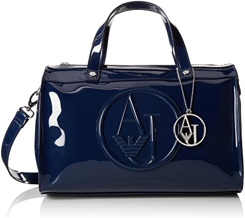 Armani Jeans RJ Patent Bowler Top Handle Bag, Navy, One Size