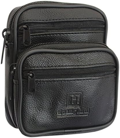 SODIAL(R) Man Black Faux Leather Zip Up Waist Wallet 4 Pockets Belt Bag Pouch