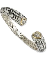 Sterling Silver and 14K Gold Diamond Hinged Bangle Bracelet