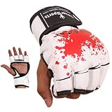 Rexion Grappling Gloves MMA Glove Martial arts Kick Boxing Professional training Sparring bag Mitts artificial leather White with Blood Splattered Design Large