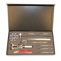 Watch Repair Tool Kit- Battery Changing Case Back Opening Band Link Pin Sizing Tools Compact Leather Box for Easy Storage