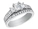 Diamond Emerald Engagement Ring & Wedding Band Set 1 Carat (ctw) in 14K White Gold