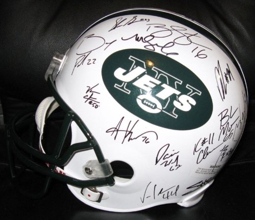 2010-11 NEW YORK JETS TEAM SIGNED AUTOGRAPHED FULL SIZE HELMET W/ HOLOGRAM + COA SANCHEZ +