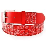 STUDDED LEATHER BELT WITH A DETACHABLE BUCKLE Red Splattered Studs on Red Medium (34-36)